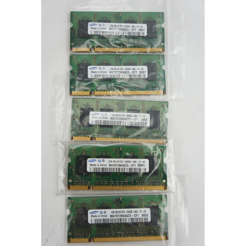 Samsung 1GB RAM Laptop Lot of 5 PC2-6400S DDR2‎ 666MHz SODIMM M470T2864QZ3-CF7